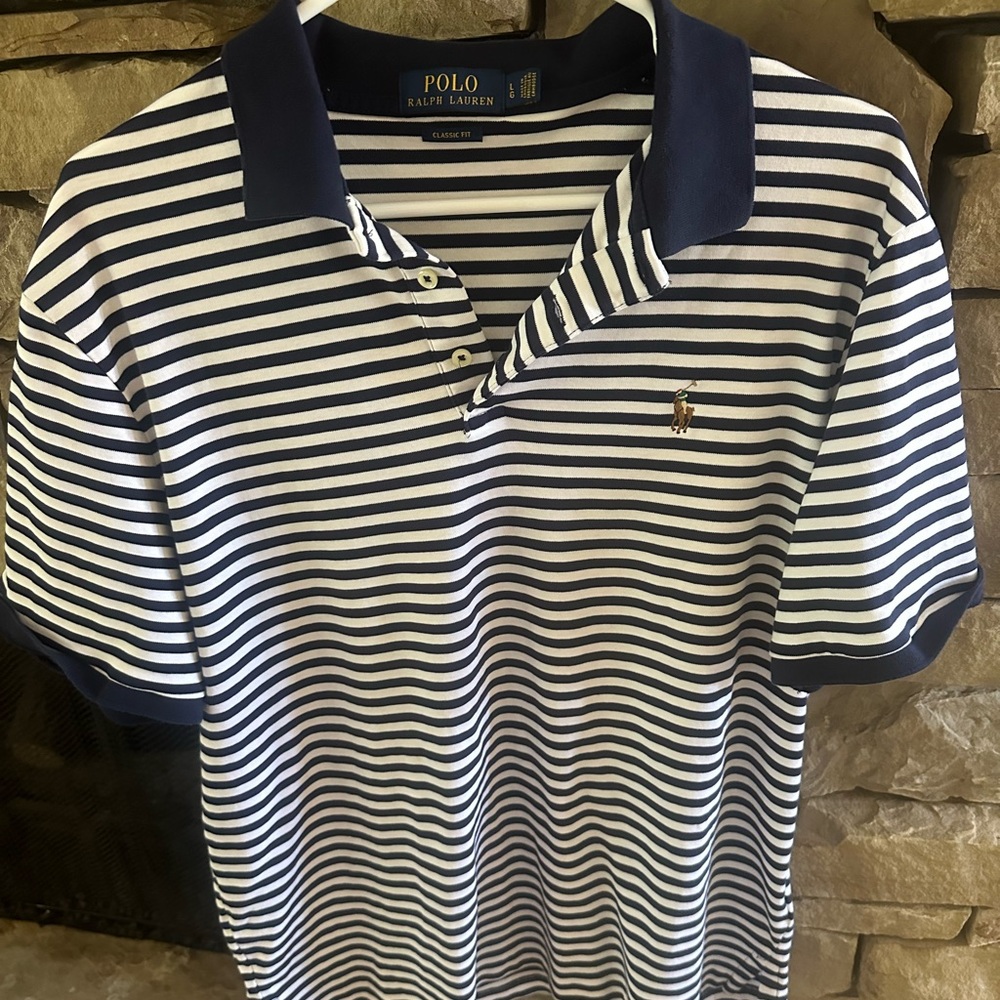 Ralph Lauren Navy and White Striped Polo